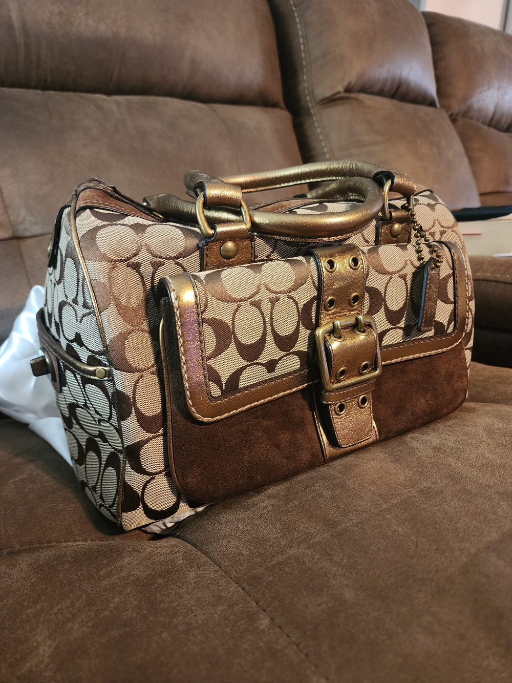 Coach *RARE* LIMITED EDITION Signature Canvas BOSTON Satchel W Suede Metallic - Picture 3 of 12